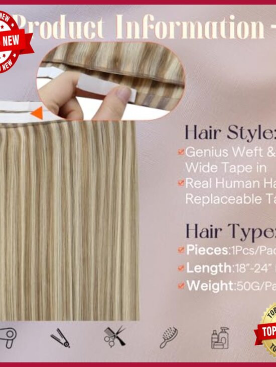 Remy Human Hair Extensions 24 Inch Tape Weft 50g Piece main image 5